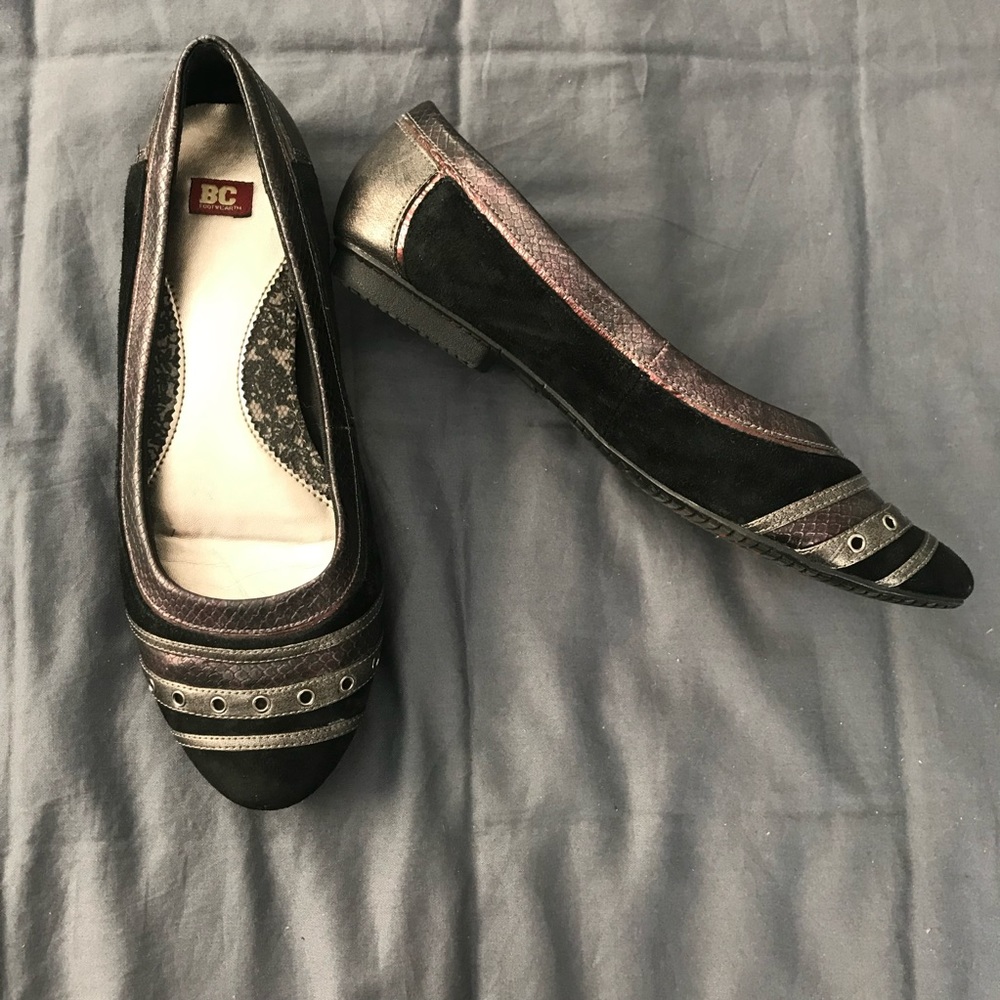 BC Footwear black, silver, and purple flats